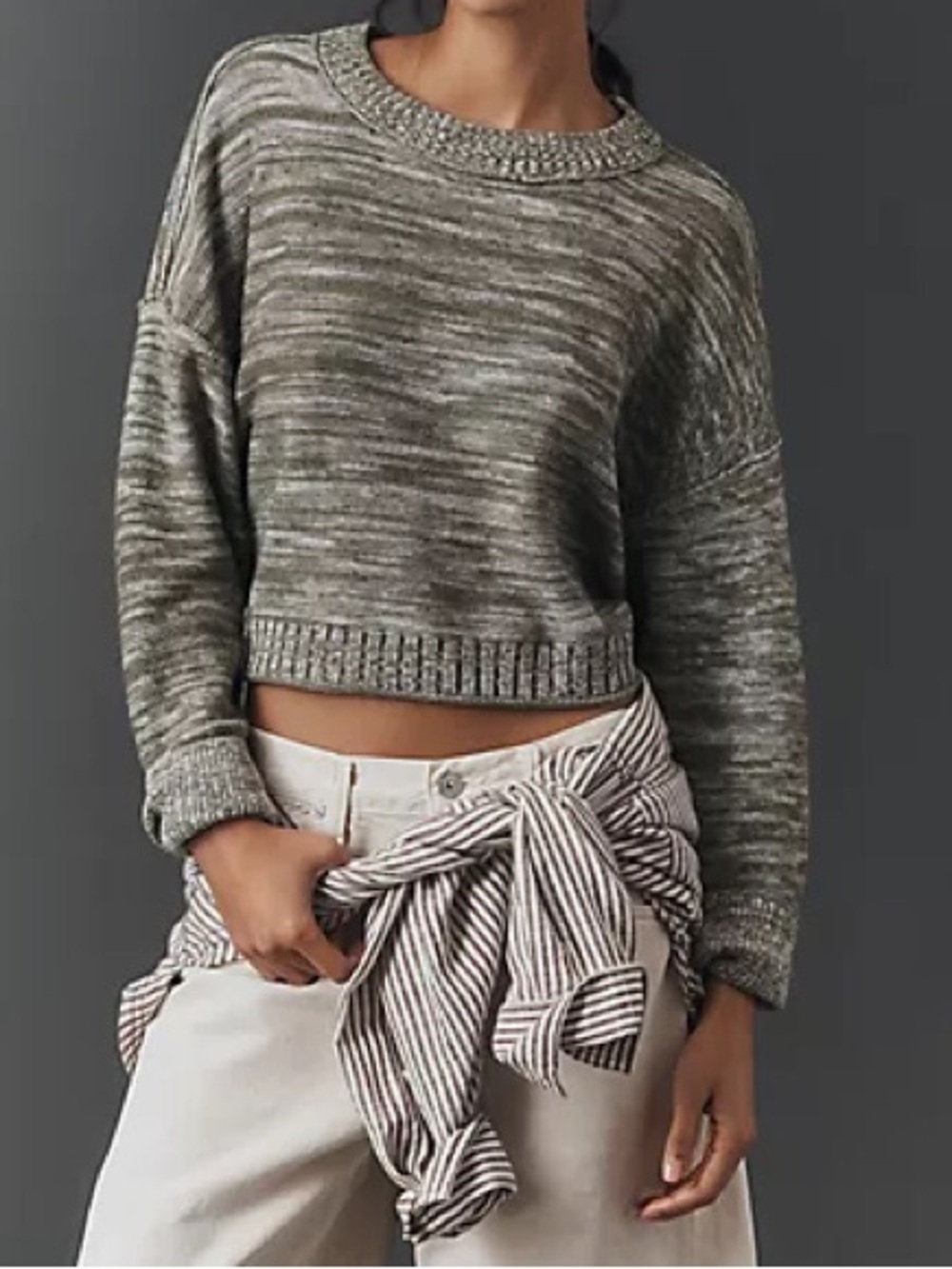 Pilcro Olive Marled Scoopneck Sweater
